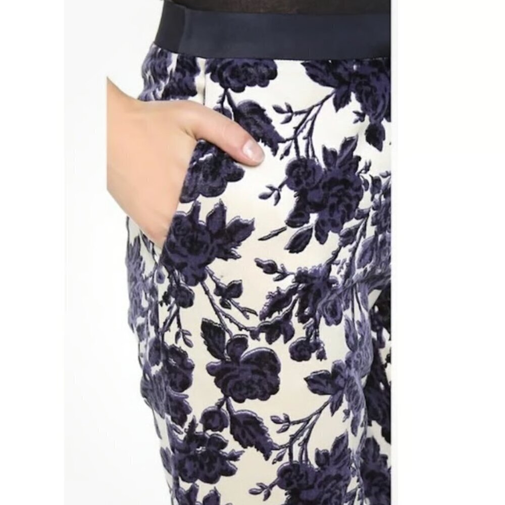 Tory Burch Dayton Floral Velvet Pants Size 8 Ivory Purple Flocked - Picture 3 of 16
